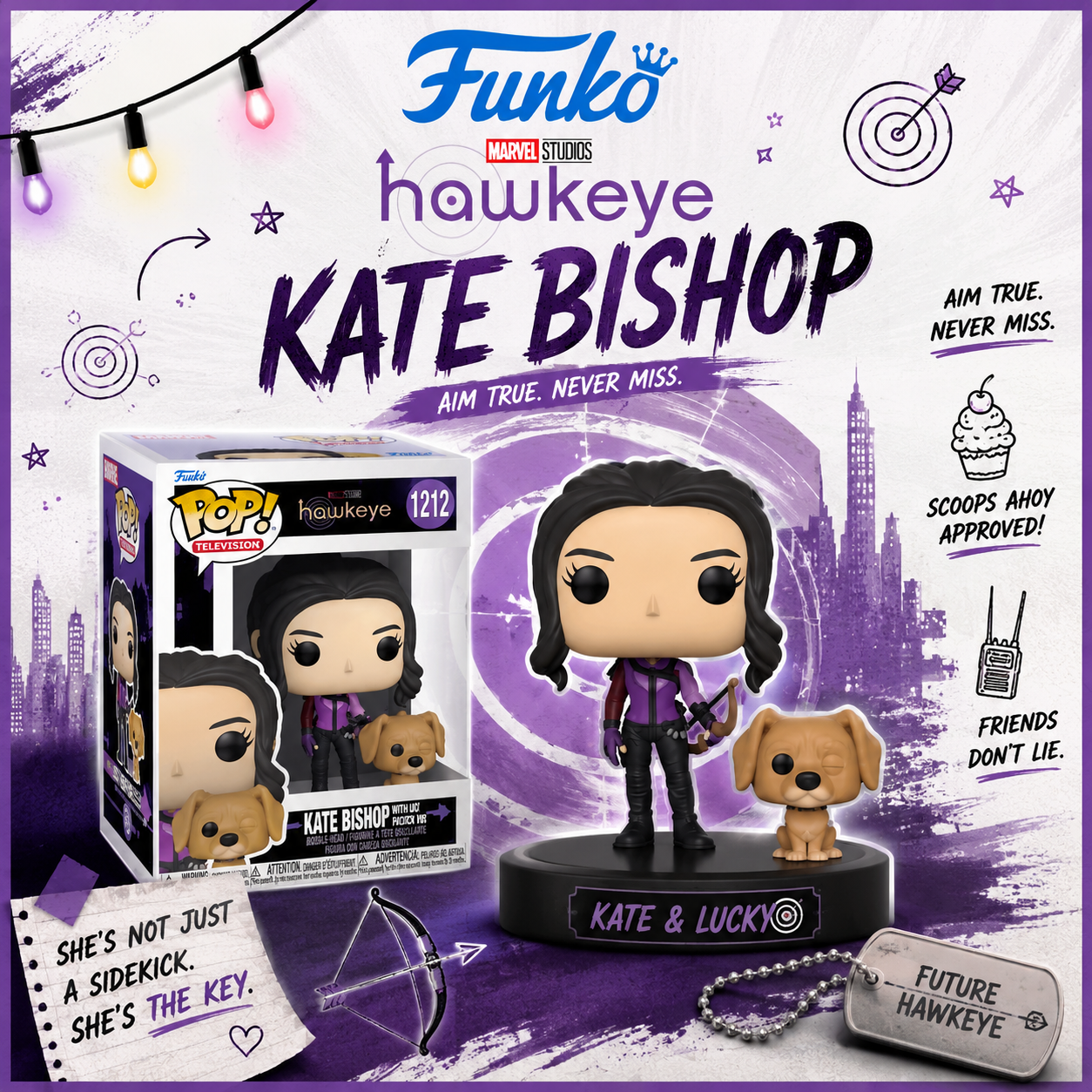 Funko POP! Marvel: Hawkeye - Kate Bishop with Lucky the Pizza Dog Vinyl Figure #1212