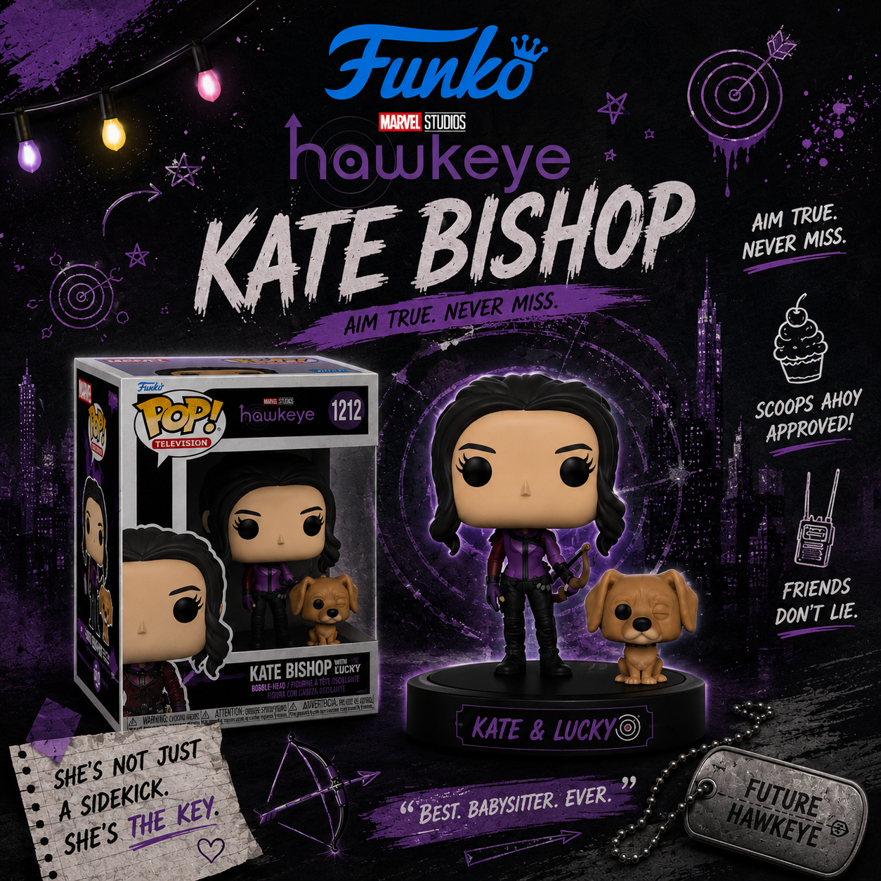 Funko POP! Marvel: Hawkeye - Kate Bishop with Lucky the Pizza Dog Vinyl Figure #1212